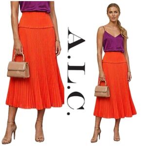 A.L.C. Hedrin Pleated Midi Skirt in Neon Orange
